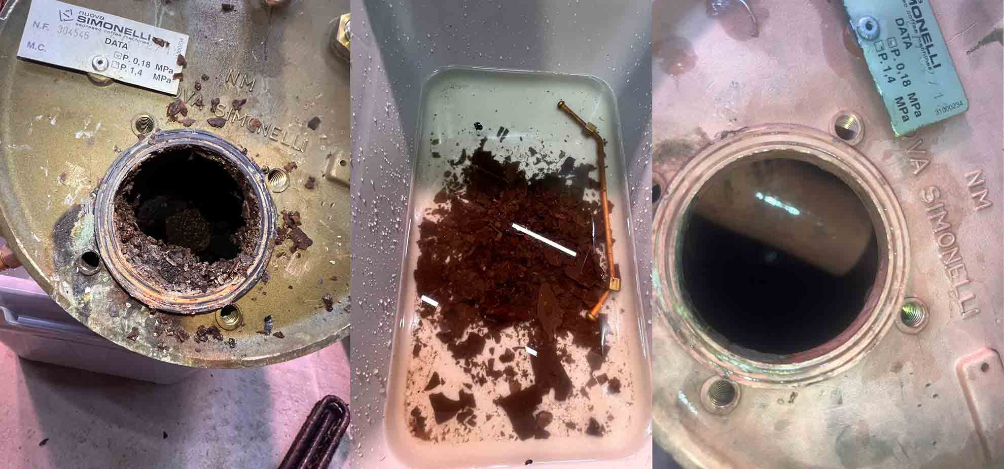 Очистка термоблока от накипи до и после — сравнение состояния бойлера до и после профессиональной декальцинации